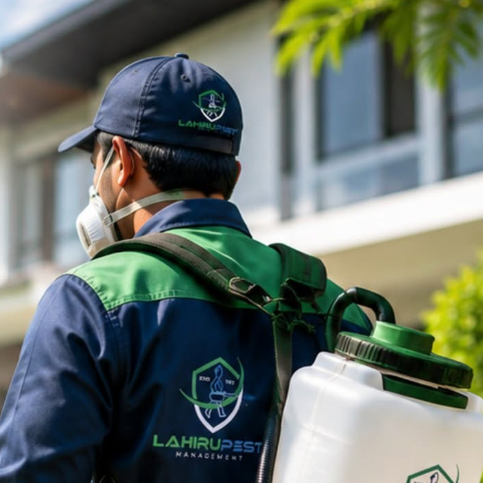 Lahiru Pest Management technician with treatment equipment